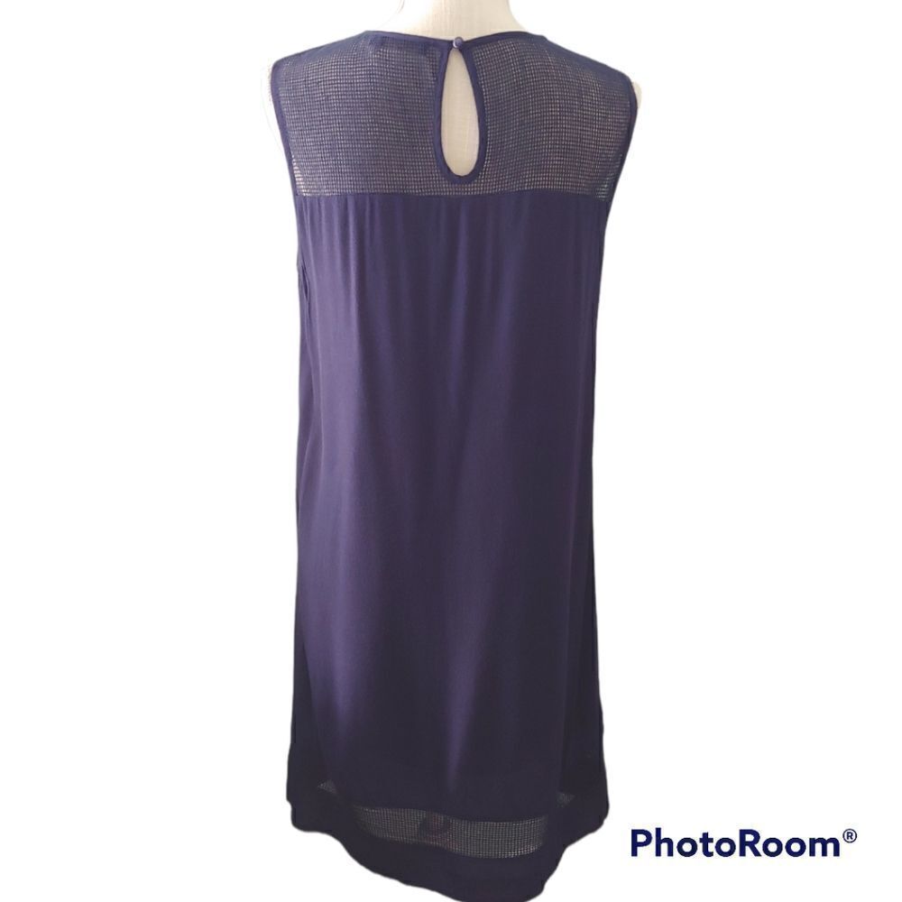 THML by Anthropologie navy blue tassel yoke keyhole back sleeveless sheath dress - Picture 4 of 6